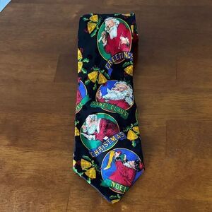Addiction Christmas Santa Claus Silk Tie - Black and Multicolor XL